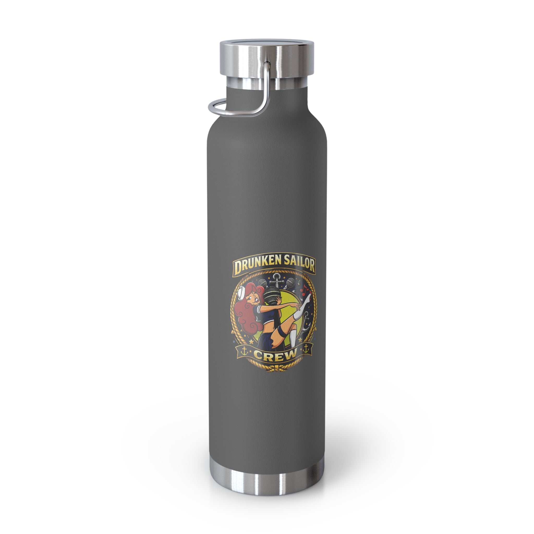 22oz Copper Vacuum Bottle — Nautical Skull & Wheel Insulated Water Bottle