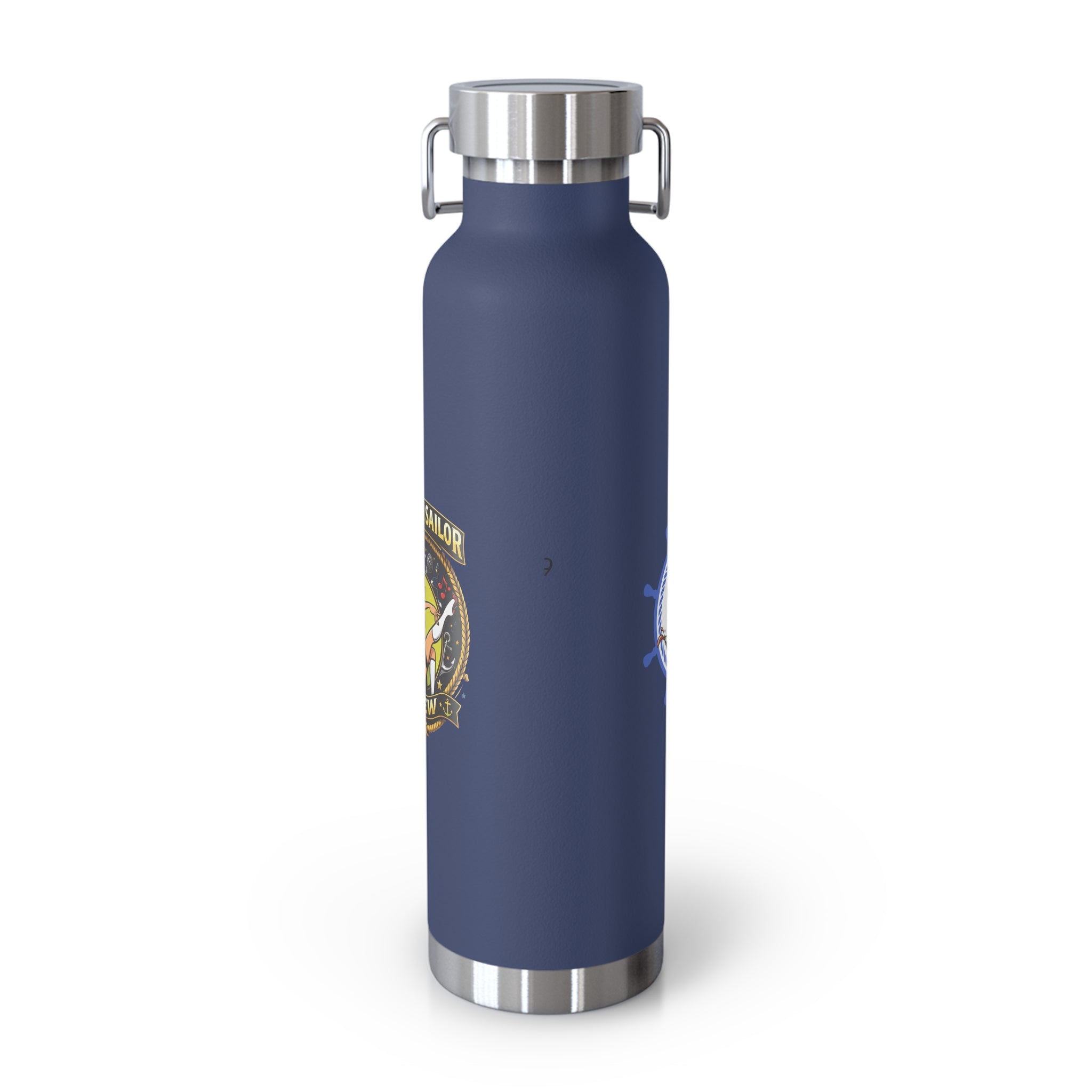 22oz Copper Vacuum Bottle — Nautical Skull & Wheel Insulated Water Bottle
