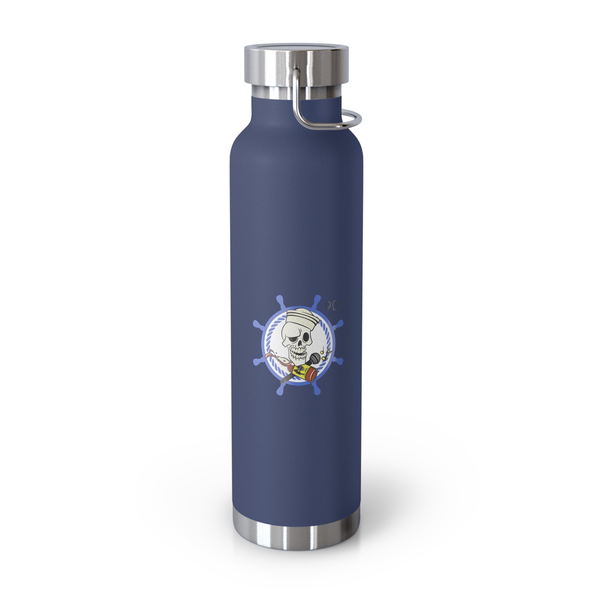 22oz Copper Vacuum Bottle — Nautical Skull & Wheel Insulated Water Bottle