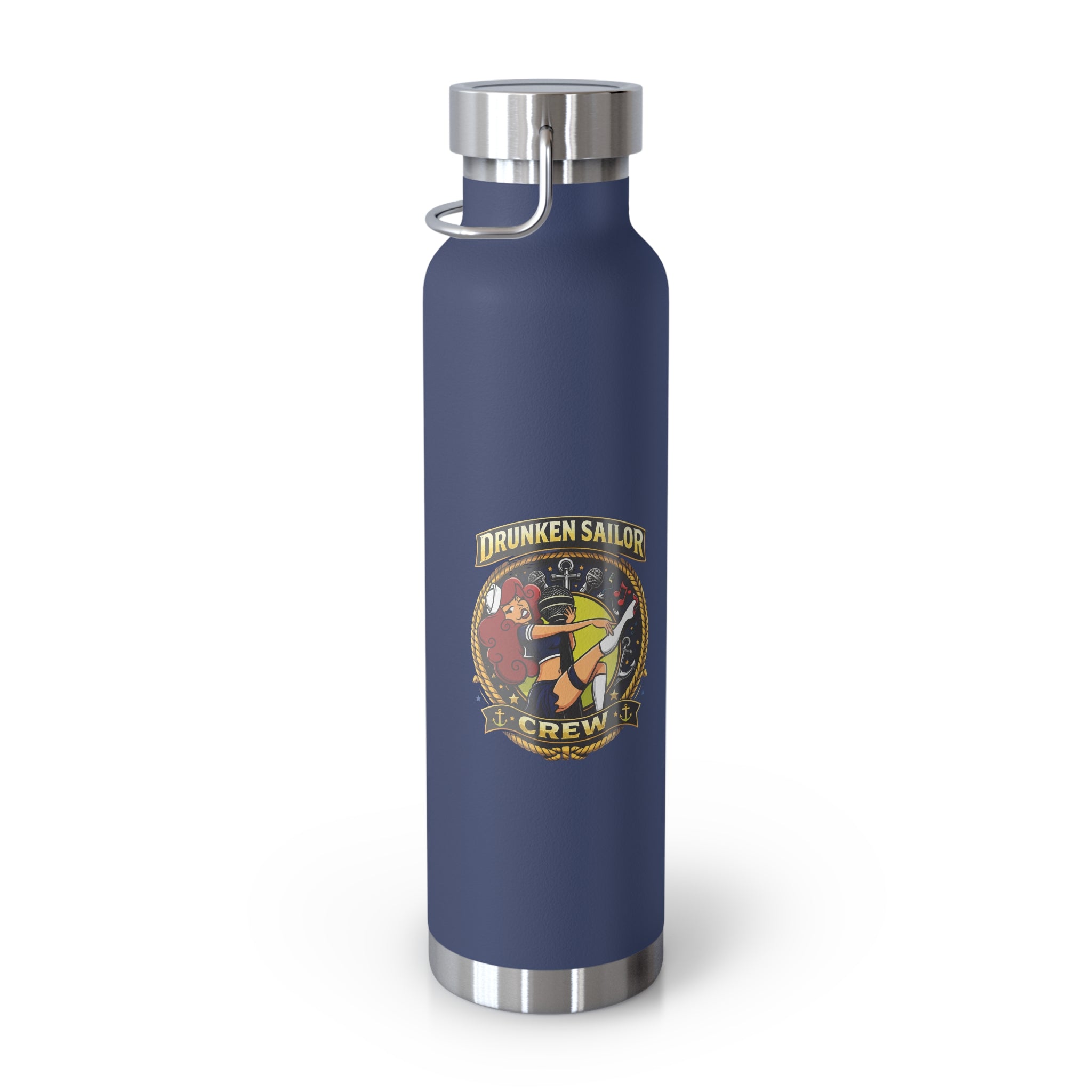 22oz Copper Vacuum Bottle — Nautical Skull & Wheel Insulated Water Bottle